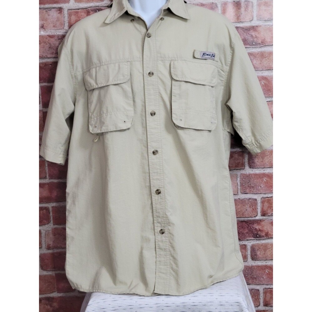 Bimini Bay Shirt Mens Medium Tan Nylon Short Sleeve Fishing Vented Mesh Button